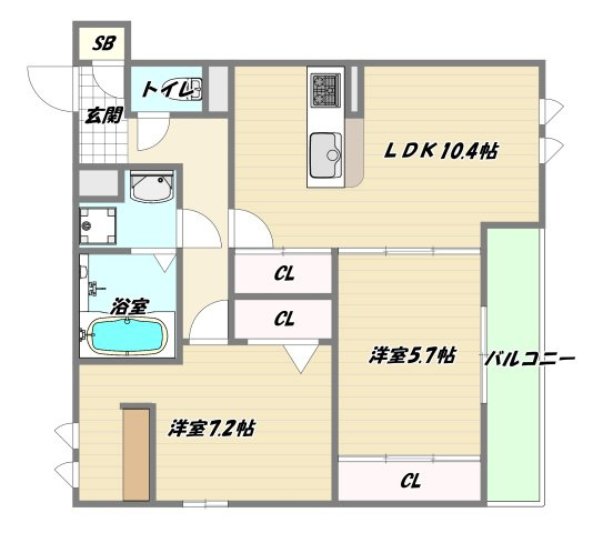 大阪市淀川区三津屋中２丁目の賃貸マンションの間取り
