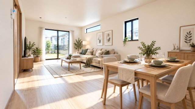 足立区青井6丁目新築戸建て【全2棟】の居間・リビング|※CGホームステージングを施しております。実際の室内には家具等は設置されておりません。