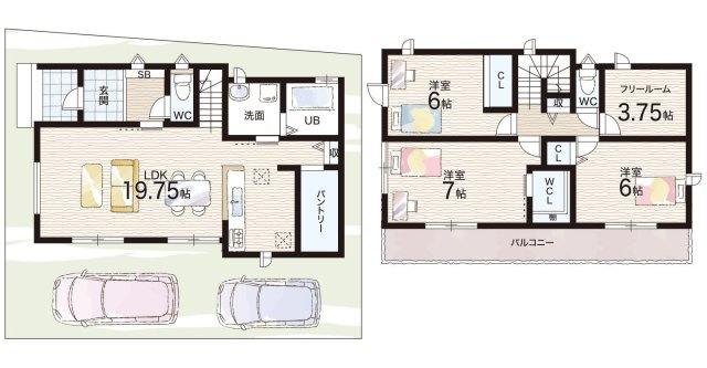羽曳野市郡戸　新築一戸建ての間取り