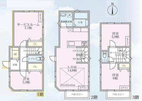 オシャレかつシャレオツなデザイン戸建☆無駄なき４LDK間取りで使い勝手バツグン♪新築だけどエアコン・カーテンレール付き☆設備も整って嬉しい【西区西戸部町】新築戸建の間取り