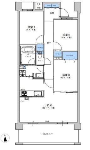 【間取り】 | レクセル多摩センターマークレジデンス | 3LDKは、リビングダイニングキッチンと3つの居室がある間取り。ファミリー層に非常に人気の高い間取りで、広々としたリビングで家族団らんを楽しみ、個室でプライベートな時間も確保できるのが大きな魅力です。