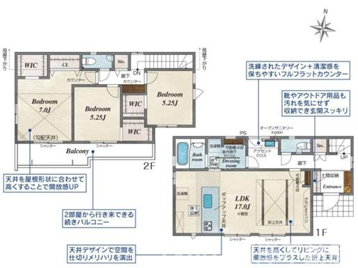 茅ヶ崎市東海岸南6丁目　新築戸建　全３棟の間取り|南向き　４LDK