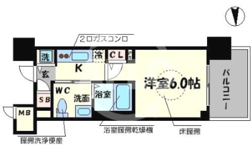 エステムプラザ心斎橋EAST Ⅳブランディアの間取り|エステムプラザ心斎橋EASTⅣブランディア　間取り