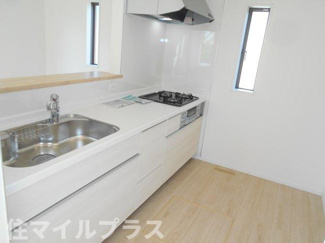【キッチン】 | 会津若松市行仁町新築一戸建て3棟 | コンパクトなキッチンで掃除もラクラク
