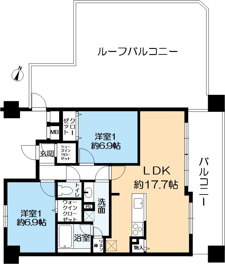 リベール住吉パークフィールドの間取り|専有面積71.80㎡　２LDKです。
大切なペットとご一緒に生活することが可能です。（規約制限有）
平面駐車場使用権利付（使用料無料/車種制限有）