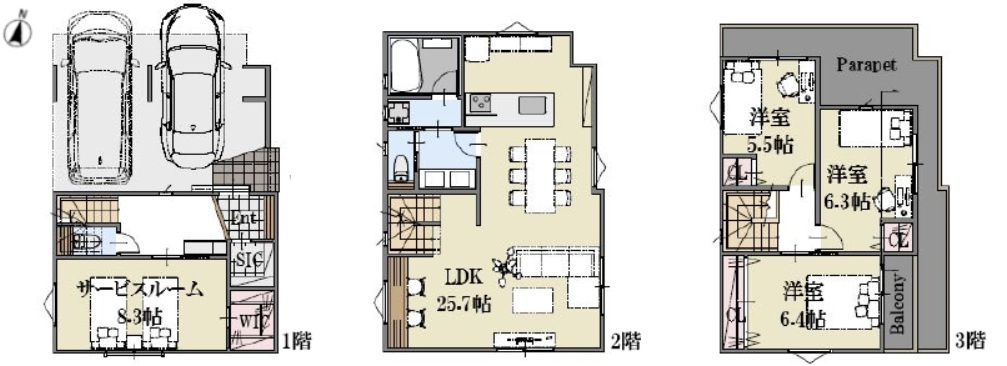 港区南青山　建築条件付売地の参考プラン|LDK25帖以上の4LDK参考プラン　延床：123.79㎡　建物委参考価格：3500万円