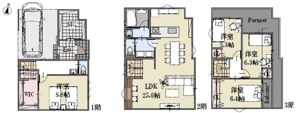 港区南青山　建築条件付売地の参考プラン|LDK25帖以上の3LDK参考プラン　延床：132.90㎡　建物参考価格：3700万円