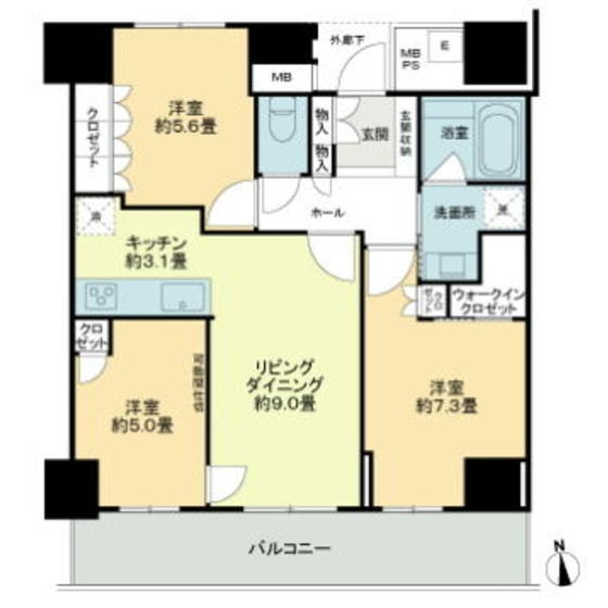岐阜市吉野町６丁目の賃貸マンションの間取り