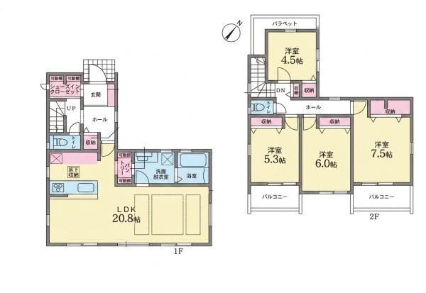 横浜市都筑区荏田南４丁目の新築一戸建の間取り
