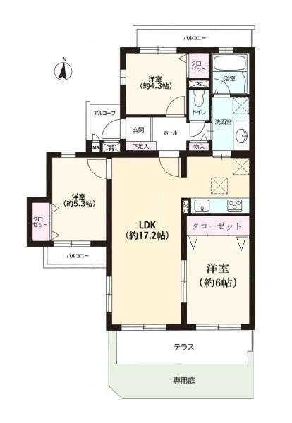 ライオンズマンション保土ヶ谷第３の間取り|南向きの明るさを活かした使いやすい3LDK。各居室に収納を備え、ご家族それぞれのプライベート空間も確保しやすい間取りです。生活動線にも配慮され、日々の暮らしを快適に支えてくれます。