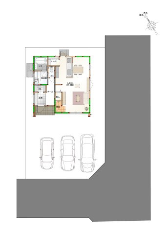 高松市木太町オール電化住宅◇食洗器や網戸等設置されているお得なオール電化住宅です。の区画図|駐車場スペースは３台で並列駐車が可能なゆったりとした区画です。