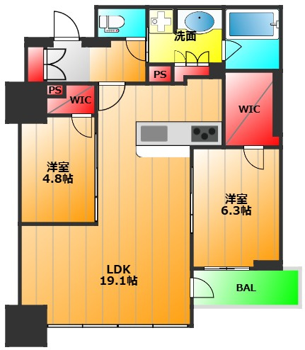 プレミストタワー靭本町の間取り|現状有姿　エアコンは残置物になります。