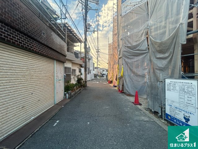 ◆堺市中区福田　第14期　新築一戸建ての前面道路含む現地写真|周辺は落ち着いた街並みの住宅地！子育てがしやすい住環境です！まだ未完成ですが、現地でしかわからない事もございます。是非一度ご覧ください。