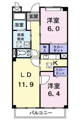 グランセレッソ弐番館の間取り|2LDKです