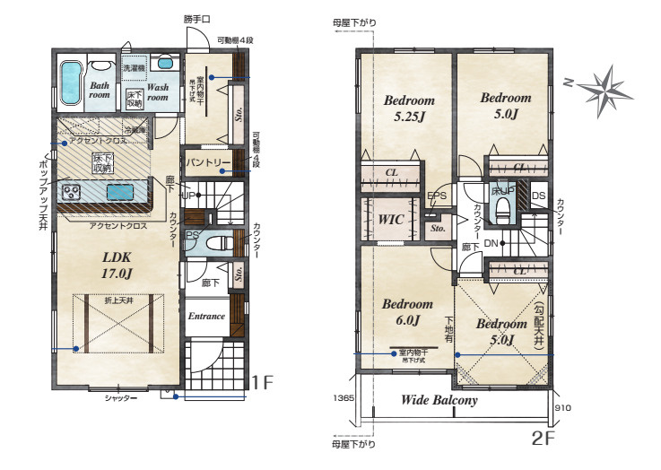 上尾市今泉　5期　新築一戸建て　ブルーミングガーデン　01の間取り|【全2棟・1号棟】上尾市今泉　5期　新築一戸建て　ブルーミングガーデン　01・3LDK・土地面積148.56m2・建物面積100.60m2