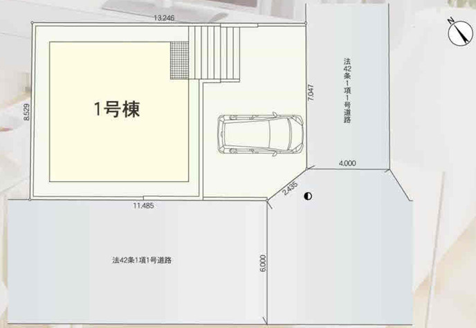 保土ヶ谷区法泉3丁目　新築戸建ての区画図|駐車場は車種によっては2台駐車可能です。角地の物件なので日当たり、開放感ある立地も魅力的です。