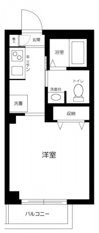ウェルスクエア蒲田EASTの間取り|南東向きバルコニーの1Kバストイレ別独立洗面台！