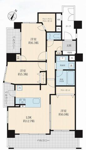 レクセルマンション南行徳の間取り|3LDK・専有面積71.74㎡、バルコニー面積16.81㎡　南東・南西角住戸につき日当たり・通風・眺望ともに良好です。新規リフォーム完了済みで心地よい新生活をスタートできます。