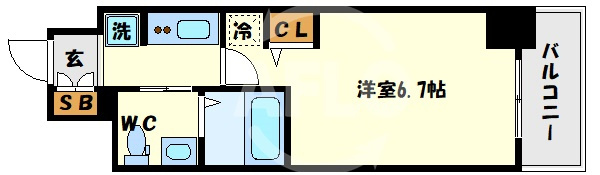 エステムコート難波サウスプレイスⅣパークグレイス　大国小学校区の間取り|エステムコート難波サウスプレイスⅣパークグレイス　間取り（反転タイプ）