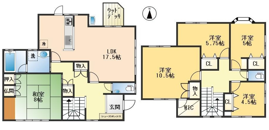 吹田市五月が丘南　中古戸建の間取り