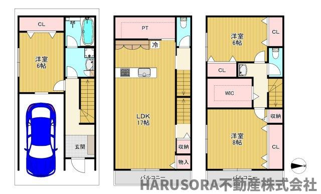 寝屋川市河北中町22-3　3階建の間取り