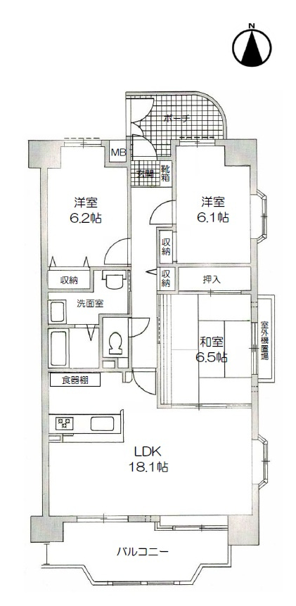 エメラルドマンション東加古川　2階の間取り|3LDKです。