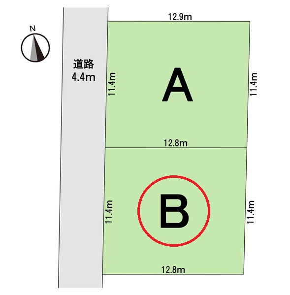 岐阜市朝霧町分譲B棟の区画図|全2区画。