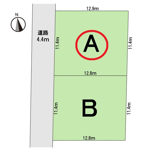岐阜市朝霧町分譲A棟の区画図|全2区画。