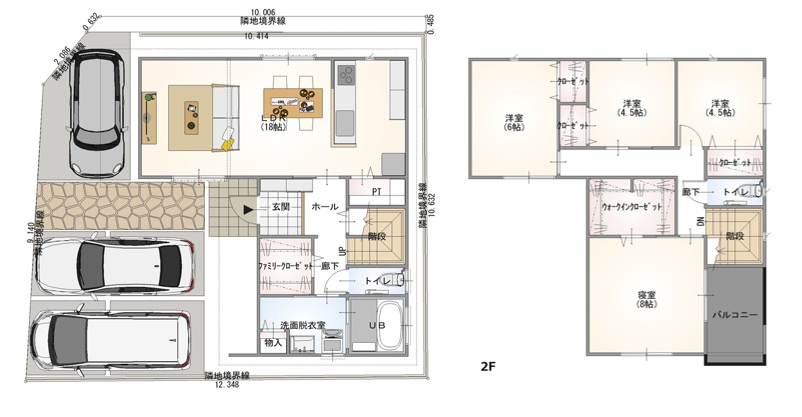 岐阜市西荘分譲A棟の間取り|4LDK・ファミリークローゼット・パントリー・洗面３帖・主寝室南向き・インナーバルコニー