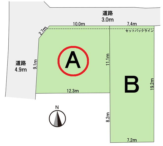 岐阜市西荘分譲A棟の区画図|全2区画。駅近JR東海道本線「西岐阜」駅まで徒歩8分