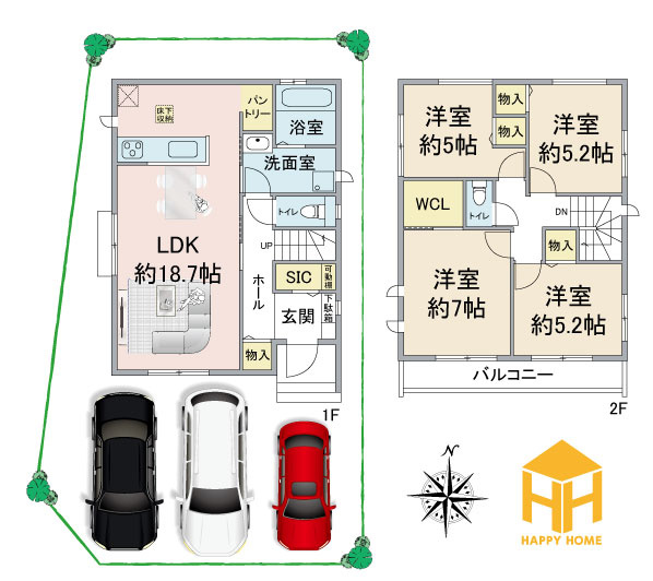 ハートフルタウン末成町新築一戸建て│4LDK+駐車3台可(車種制限あり)の間取り|※現況と図面が異なる場合現況を優先いたします。