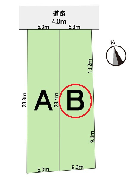 岐阜市加納南陽町分譲B棟の区画図|全2区画。