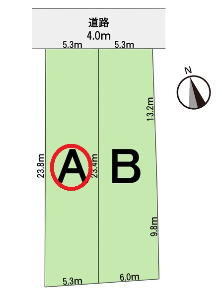 岐阜市加納南陽町分譲A棟の区画図|全2区画。
