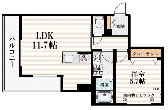 ヴァンヴェール松原の間取り|Ｌ字バルコニー付き