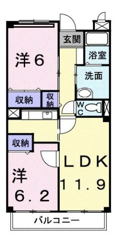 モア・エレガントの間取り|2LDKです