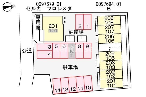 セルカ　フロレスタＢの区画図|駐車場