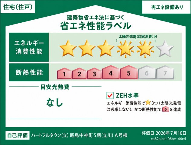 昭島市中神町2丁目　新築戸建全6棟の省エネ性能ラベル