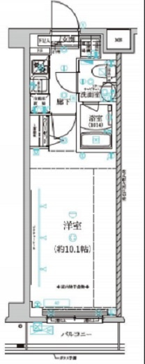 ベルシード千鳥町の間取り|南向きバルコニー広めの1K独立洗面台付きバストイレ別！