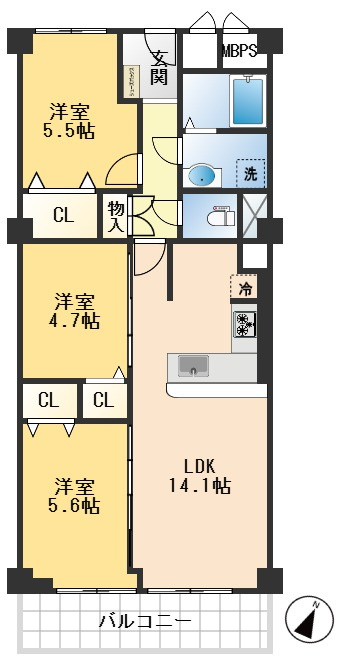 日商岩井箕面ハイツB棟の間取り