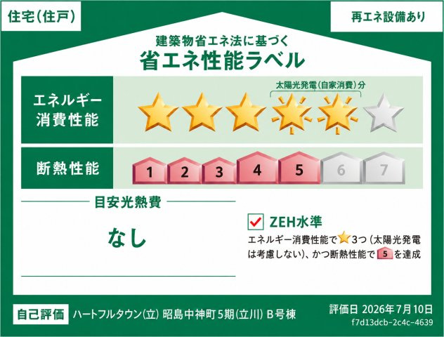 昭島市中神町2丁目　新築戸建全6棟の省エネ性能ラベル