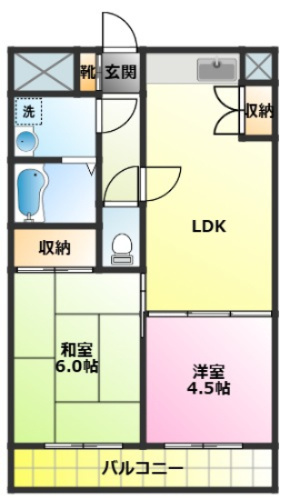 プレシアスムラタの間取り|エレベーター完備♪
バルコニー全面は開けておりますので陽当たりも良いお部屋です♪