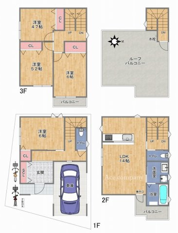 【間取り】 | 東大阪市岩田町1丁目　G号地 | 【G号地：全洋室4LDK＋車庫】玄関スマートキーで楽々解施錠☆宅配ボックス・浴室乾燥機完備☆2階に水廻り設備集約♪ルーフバルコニー付きです☆