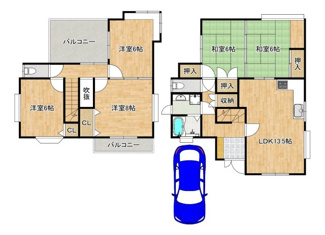 【間取り】 | 鶴山台１丁目　中古一戸建 | ５ＬＤＫ+屋根裏収納の広々ゆったりとした間取り！子供部屋や趣味のお部屋も作れます♪資料請求だけでもお気軽にお問い合わせ下さい！