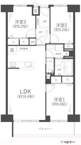 ファミールハイツ北大阪2号棟の間取り|3LDKの物件です