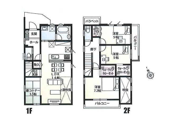 【間取り】 | 川越市砂新田3丁目　新築一戸建住宅　全1棟　(ふじみ野店) | 家族の暮らしに合わせて多彩に使える3LDK。吹き抜けのある16帖LDKが、開放感あふれる心地よい住空間を演出します。