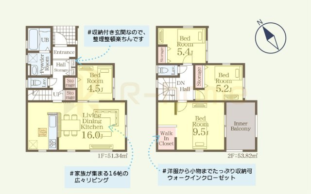 第2土浦市天川　新築戸建て　1号棟の間取り|4LDK＋WIC、土地面積199.70m2、建物面積105.16m2