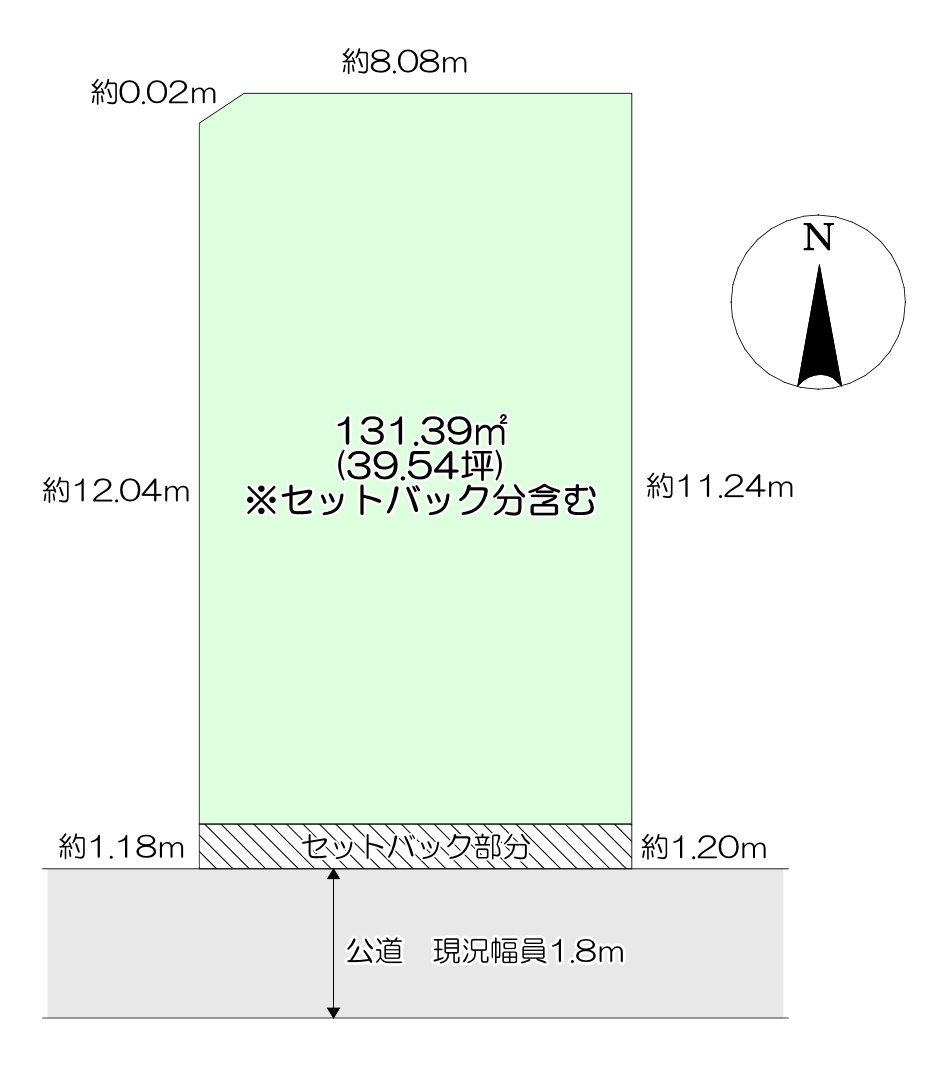 所沢市金山町・全1区画　建築条件なし土地　～整形地～の区画図|土地39.74坪の整形地、建築条件はありません、お好きなハウスメーカーで建築頂けます。