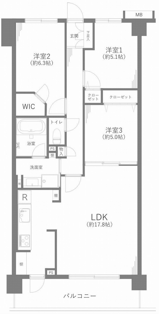 藤和シティホームズ柏の間取り|3LDK・専有面積77.25㎡、バルコニー面積10.57㎡。水まわり設備を新規交換しキレイな室内で新生活をスタートできます。オートロックや宅配ボックスなど共用設備も大変充実しています。