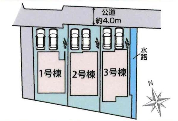 岡崎市土井町池幡　全3棟・1号棟の区画図