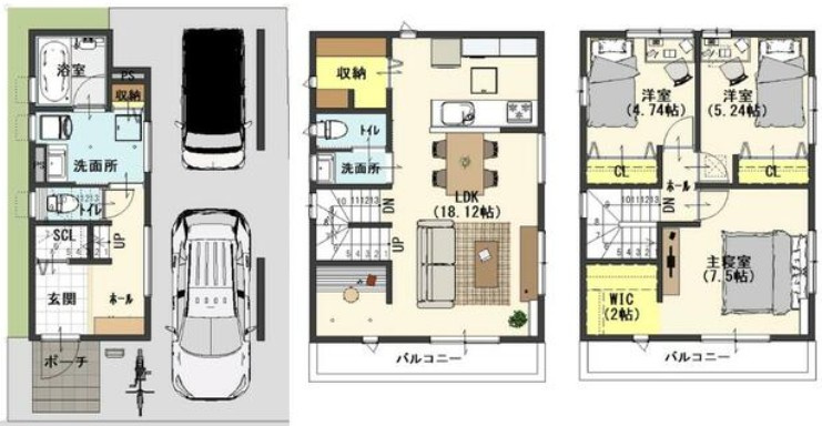 お車２台駐車可　東藤江全2棟　2号棟の間取り